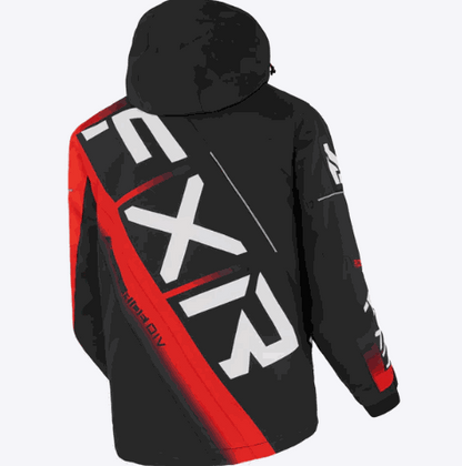 FXR RACING MEN'S CX JACKET in black and red with FXR branding, featuring durable polyester, HydrX Pro™ laminate, and high warmth rating.