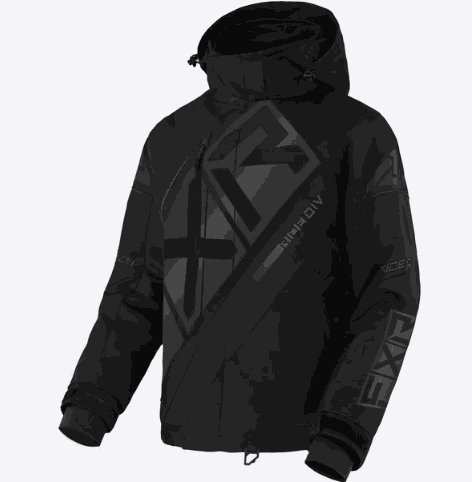 FXR Racing Men's CX Jacket in black with reflective details, featuring HydrX Pro shell, mesh/fleece lining, and removable hood.