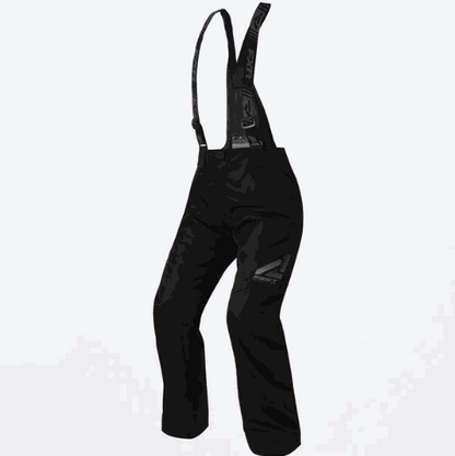 FXR women's Fuel waist pant with F.A.S.T. insulation, HydrX waterproof coating, pre-curved knees, adjustable suspenders, and reflective detailing for durable riding comfort.