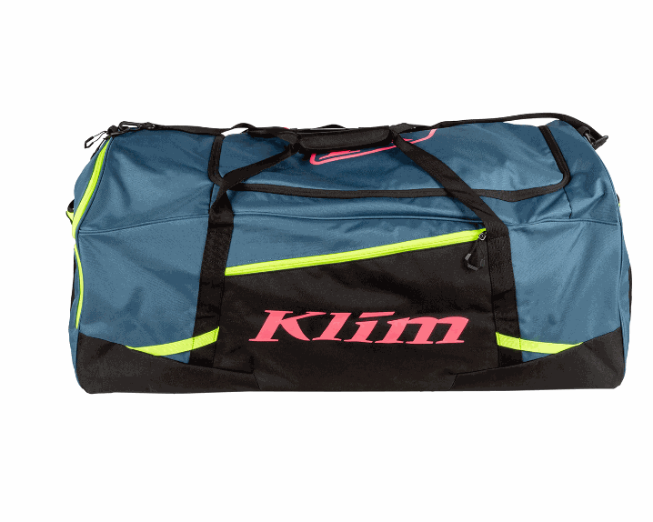 KLIM DRIFT GEAR BAG in blue with black accents and pink logo.