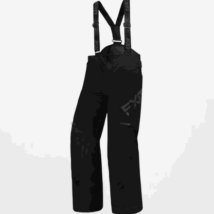 FXR Racing Child Clutch Pant in black with adjustable suspenders and durable nylon/polyester shell.