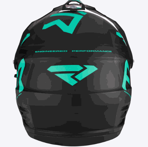 Black FXR RACING Torque motorcycle helmet with teal accents and performance graphics, featuring advanced polymer shell and electric heated shield.