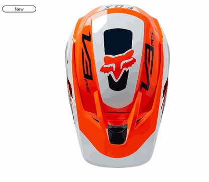 Top view of FOX RACING V3 RS motocross helmet in orange and white with MIPS and MVRS technology