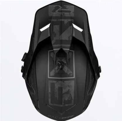 FXR Racing Clutch black motocross helmet with electric heated shield and aerodynamic peak