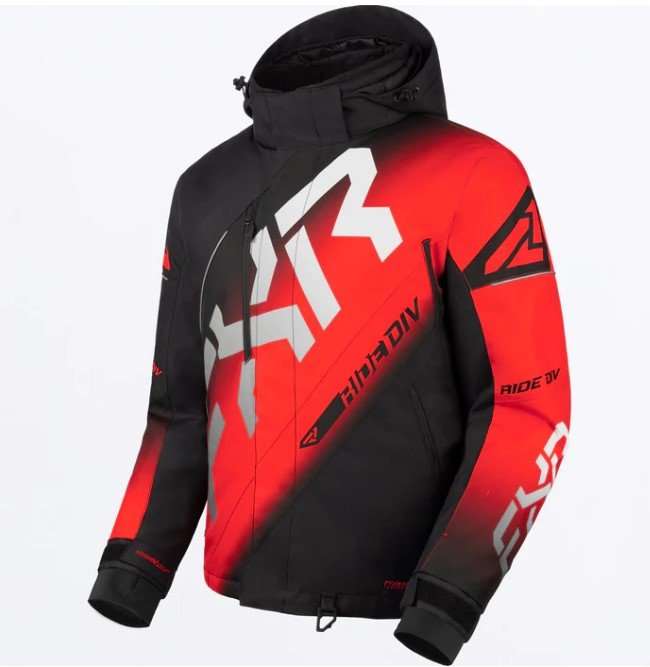 Men's FXR RACING CX waterproof insulated red and black jacket with adjustable hood and reflective accents