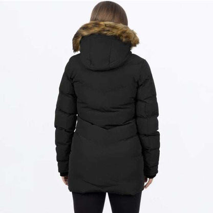 FXR RACING Women's Sage Jacket 24 with detachable fur trim hood, black color.