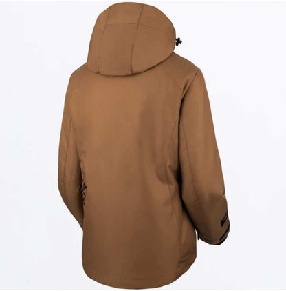 FXR RACING WOMEN'S Fresh Jacket 23, brown backside view, HydrX™ waterproof fabric, removable hood.