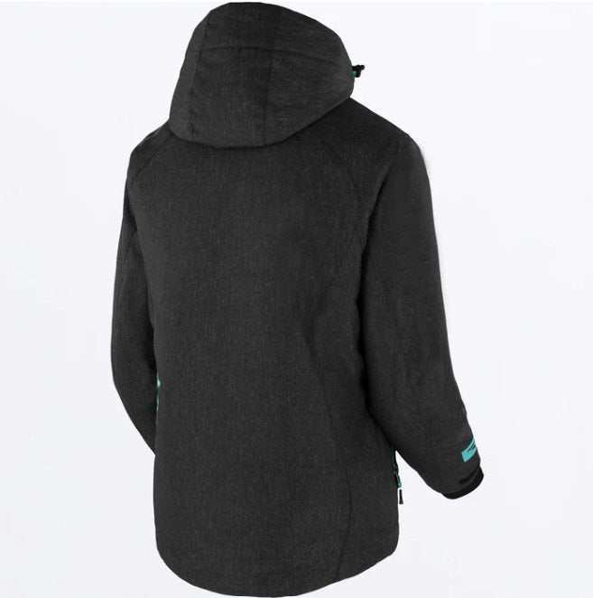 FXR Racing Women's Fresh Jacket 23, rear view, black color, with adjustable hood and cuffs.