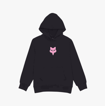 Fox Racing Youth Legacy Pullover Hoodie with pink logo, mid-weight fleece, kangaroo pocket.