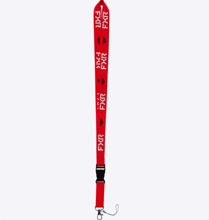 Red FXR RACING Lanyard 24 with secure clip and motorsport branding, ideal for keys or ID.
