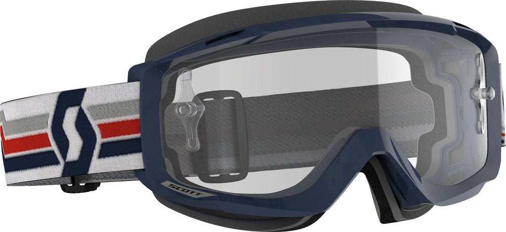 SCOTT Split OTG Goggle with RAM venting, 3-layer foam, and silicone strap.