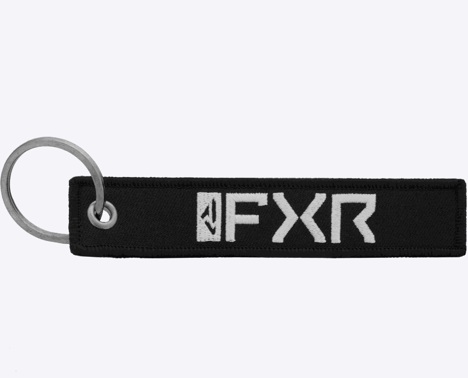 FXR Flight Tag black embroidered key chain with metal ring
