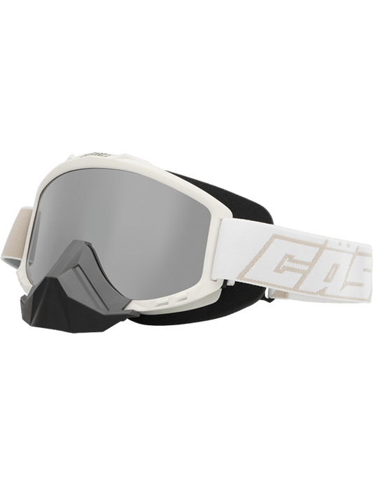 CASTLE FORCE SNOW GOGGLE white frame mirrored anti-fog dual-pane lens with rubberized nose guard and silicone strap
