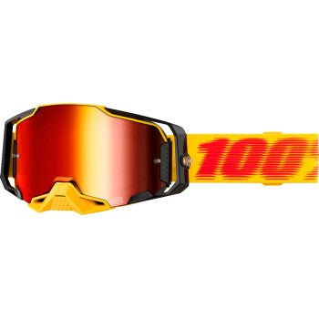 100% Armega Goggle with orange-red lens, featuring ultra-wide strap and durable frame for optimal clarity and comfort.