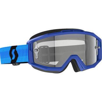 SCOTT Split OTG Goggle with blue frame, active venting, triple layer foam, and silicone strap