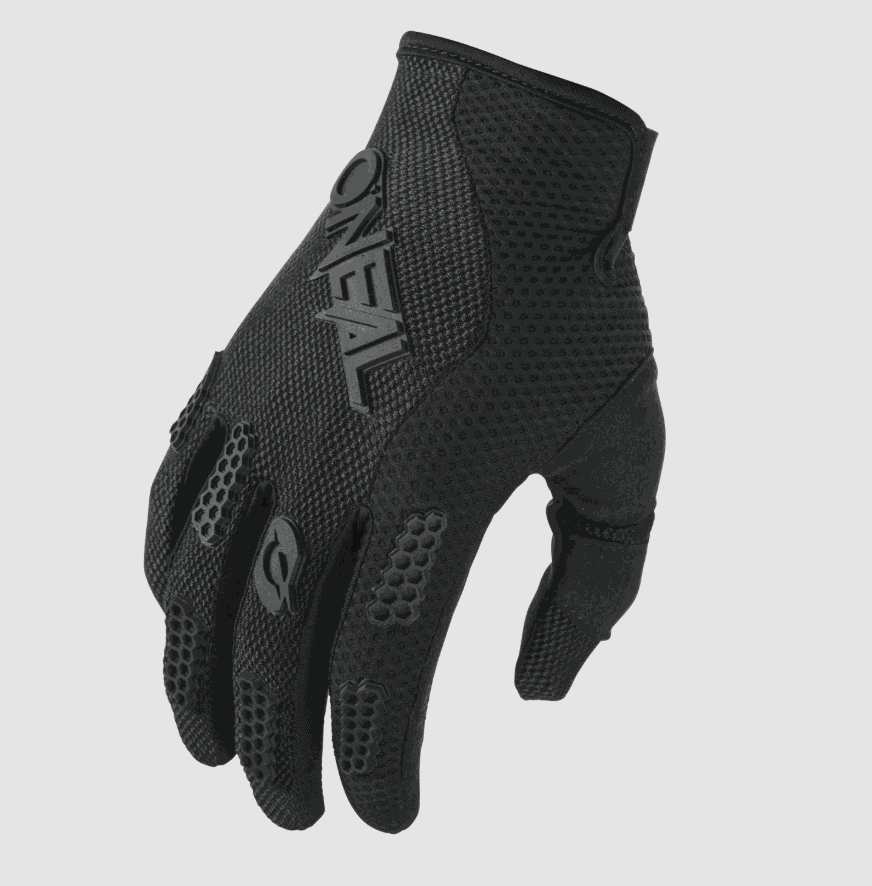 O'NEAL YOUTH ELEMENT black racewear glove with vented mesh, TPR protection, and adjustable wrist closure