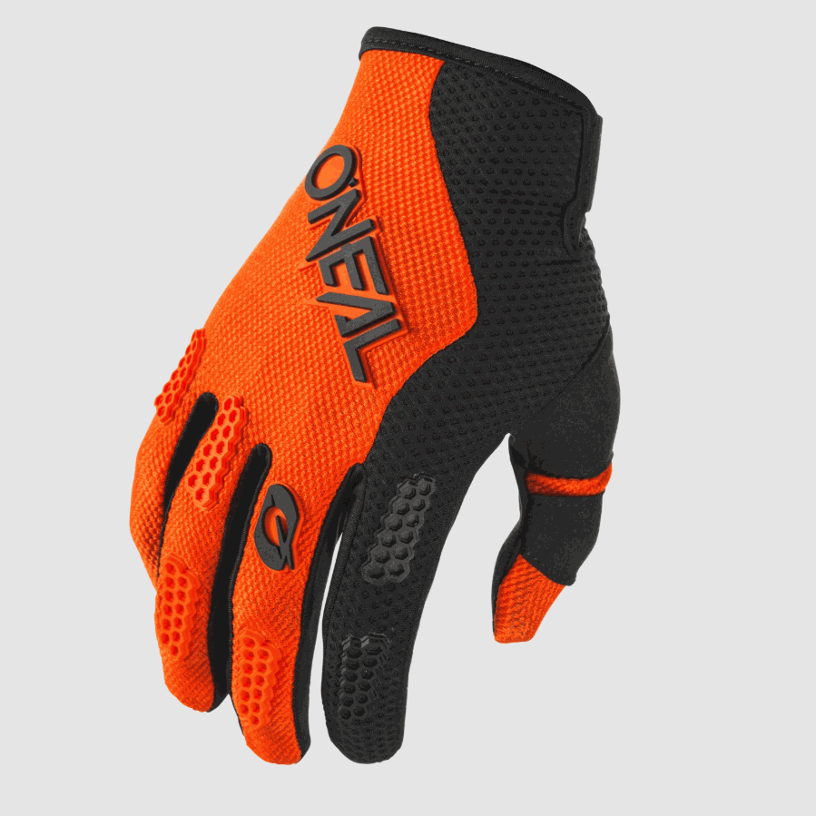 O'NEAL ELEMENT RACEWEAR GLOVE orange and black motocross glove with vented mesh and protective TPR strips