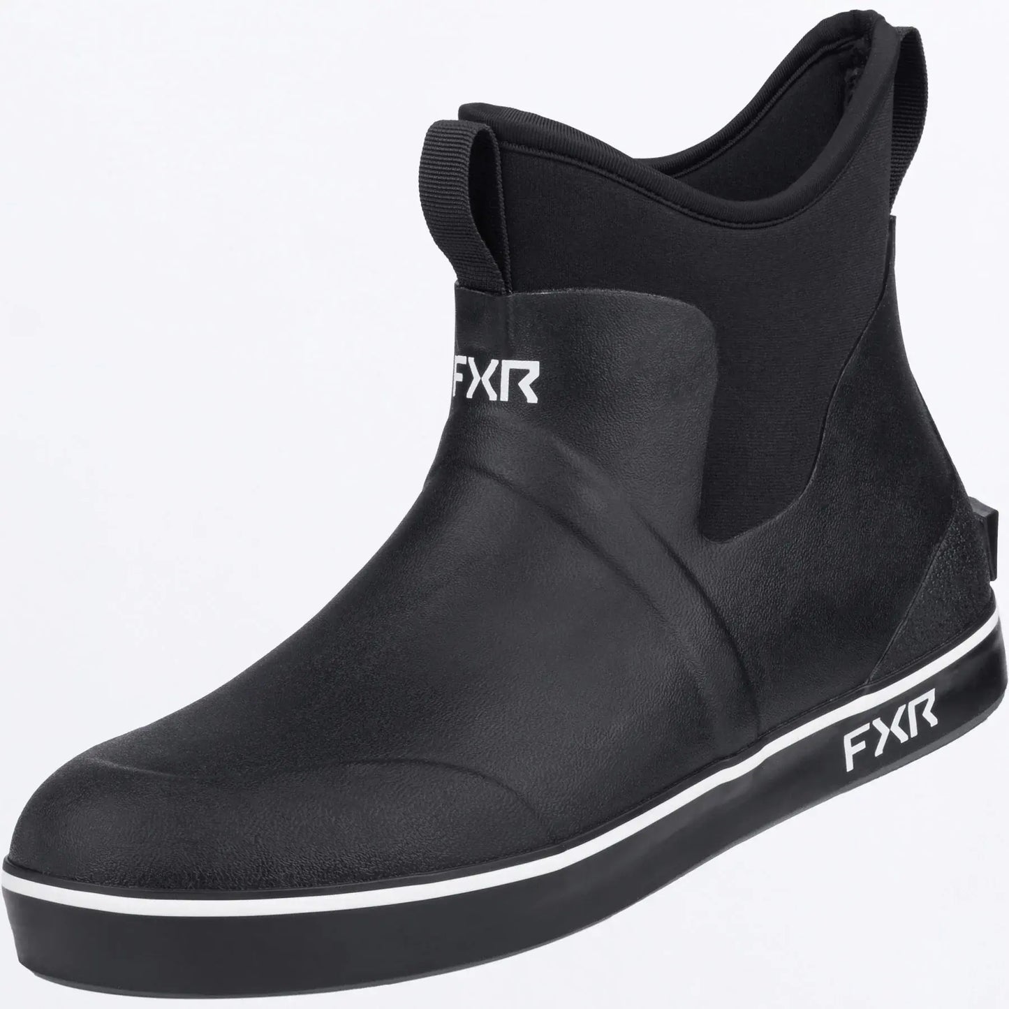 Black boot with FXR branding on a white background