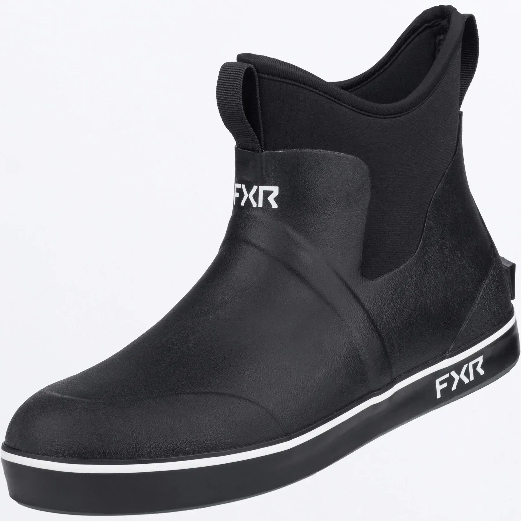 Black boot with FXR branding on a white background